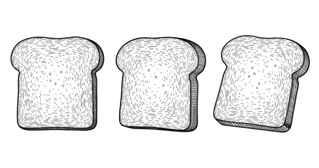 Hand-drawn bread slices sketch: three textured black and white loaves