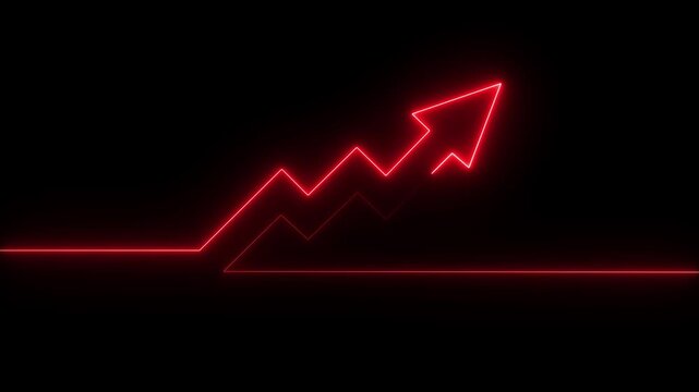 Abstract neon arrow business graph chart icon animation background. Market Recovery Concept. Successful growth trend Green line graph going Up. on the motion animation 4k video...