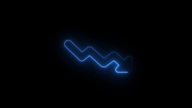 Neon line Down business graph icon animation on black background. business or finance concept icon. business loss concept motion animation 4k video...