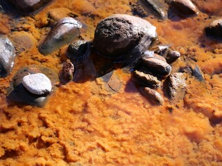 Reddish Brown Water Flowing Through South Boulder Creek in Winter, Colorado