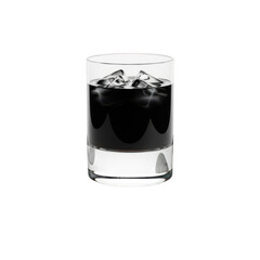 Clear glass filled with dark liquid and ice