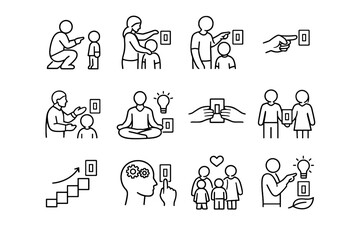 Children habits education light pointing mindful switch icon calm explain responsibility vector