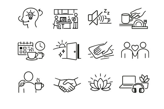 Icons readiness start courtesy vector icon overview quiet efficiency shared office etiquette