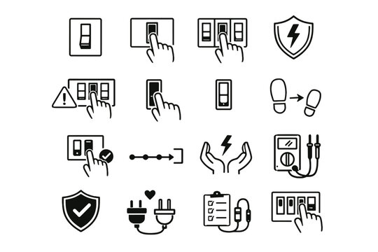 Testing focus awareness habit electric icon breaker minimalist toggle action logic vector