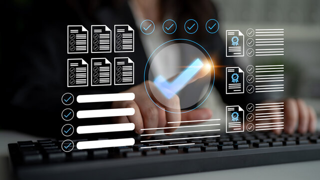 A professional office scene showcasing efficient document management and modern digital checkmark systems, illustrating improved workflow and productivity in business settings. Gantry