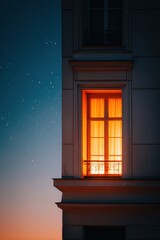 Obraz premium Glowing window at dusk with starry sky