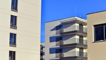 Luxury house complex of flats in condo area . Part of city real estate property, condo architecture on a sunny day no people.