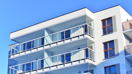 Luxury house complex of flats in condo area . Part of city real estate property, condo architecture on a sunny day no people.