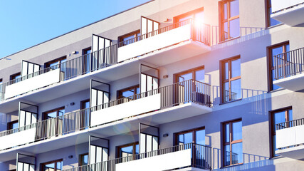 Luxury house complex of flats in condo area . Part of city real estate property, condo architecture on a sunny day no people.