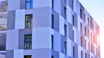 Luxury house complex of flats in condo area . Part of city real estate property, condo architecture on a sunny day no people.