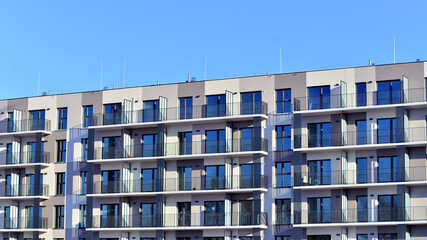 Luxury house complex of flats in condo area . Part of city real estate property, condo architecture on a sunny day no people.
