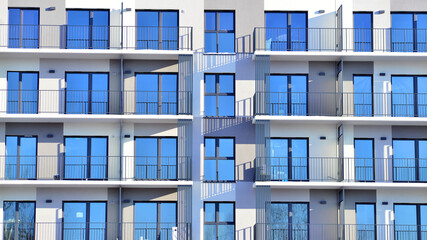 Luxury house complex of flats in condo area . Part of city real estate property, condo architecture on a sunny day no people.