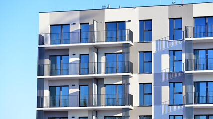Luxury house complex of flats in condo area . Part of city real estate property, condo architecture on a sunny day no people.