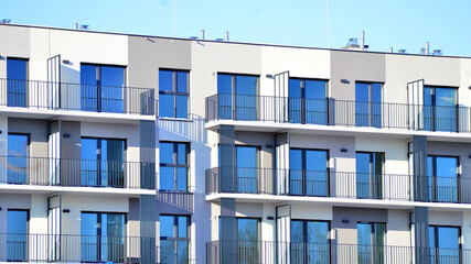 Luxury house complex of flats in condo area . Part of city real estate property, condo architecture on a sunny day no people.