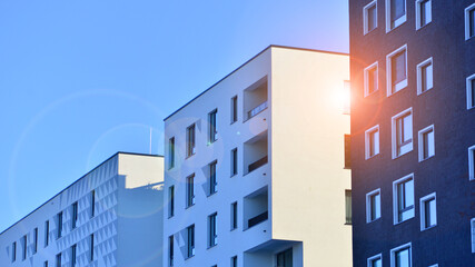 Luxury house complex of flats in condo area . Part of city real estate property, condo architecture on a sunny day no people.