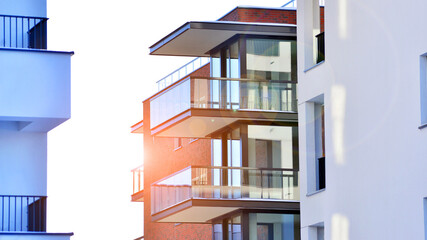 Luxury house complex of flats in condo area . Part of city real estate property, condo architecture on a sunny day no people.