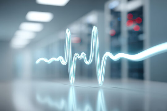 Glowing blue heartbeat line in a medical setting - Powered by Adobe