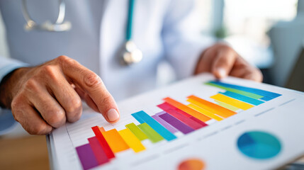 Doctor pointing at colorful result card