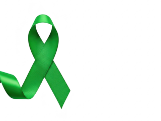 Green awareness ribbon symbol isolated on transparent background for health and support