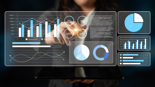 A business professional engages with an advanced data visualization dashboard on a tablet, highlighting key insights through interactive graphs and charts. Gantry - Powered by Adobe