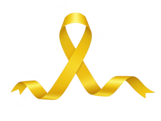 Golden awareness ribbon symbolizing support and hope for cancer patients and survivors isolated on transparent background