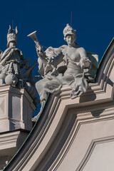 Obraz premium Architectural fragments of famous Upper Belvedere Palace, built by Johann Lukas von Hildebrandt as a summer residence for Prince Eugene of Savoy (1723). VIENNA, AUSTRIA.