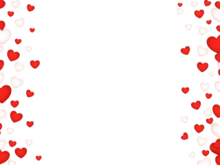 Red and white heart shapes floating on transparent background for love and valentines day concepts