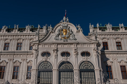 Architectural fragments of famous Upper Belvedere Palace, built by Johann Lukas von Hildebrandt as a summer residence for Prince Eugene of Savoy (1723). VIENNA, AUSTRIA.