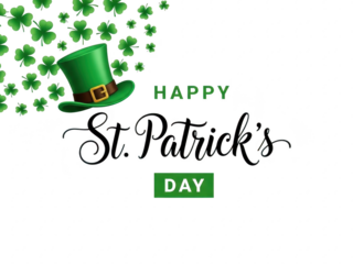 Happy st patricks day with green hat and shamrocks isolated on transparent background