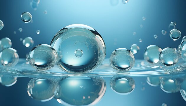 abstract cosmetic background bubbles on top of liquid cosmetic product moisturizing face serum concept 3d rendering macro shot