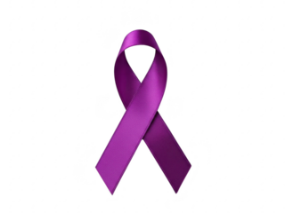 Purple ribbon symbolizing awareness and support for a cause isolated on transparent background