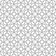 Little stars geometry line tiles seamless pattern. Black and white outline lattice retro midcentury shapes wallpaper, wrap texture