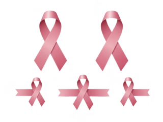 Pink breast cancer awareness ribbons on transparent background for charity and support