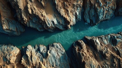 Aerial view of rocky sea coast with turquoise water waves crashing against cliffs on dramatic natural background Concept of power of nature and freedom