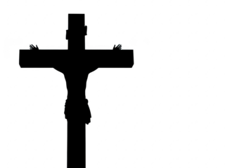 A black silhouette of a man on the cross on a transparent background