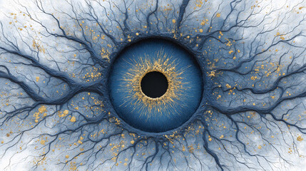 A captivating artistic interpretation of the human eye, displaying intricate patterns and vibrant colors. Evokes the mysteries of vision and perception. © Kyrtap_Studio