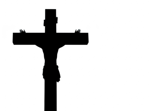 A black silhouette of a man on the cross on a transparent background - Powered by Adobe