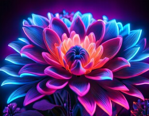 Fototapeta premium a creative cyber neon concept featuring fresh spring flowers showcasing colorful and beautiful blossoms in a futuristic glow
