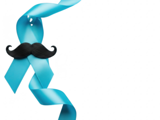 Blue ribbon with black mustache on transparent background for awareness campaign