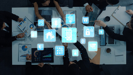 Home security icons show smart home, surveillance, and safety devices. Home security ensures monitoring, home security protection, and smart access. Entice