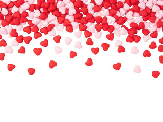 Red and pink heart shaped confetti on transparent background for valentines day and love themed celebrations
