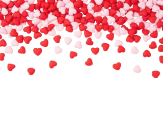 Red and pink heart shaped confetti on transparent background for valentines day and love themed celebrations