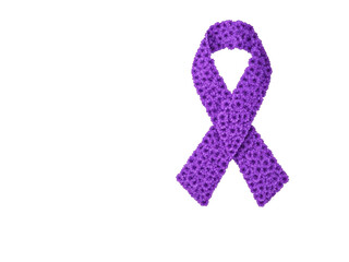 Purple ribbon with leopard print spots on transparent background for awareness campaigns and charity events