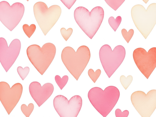 Watercolor pink hearts on transparent background for valentines day or love themed designs and decorations isolated on transparent background