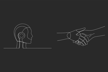 Artificial Intelligence Handshake Concept With Robotic Head