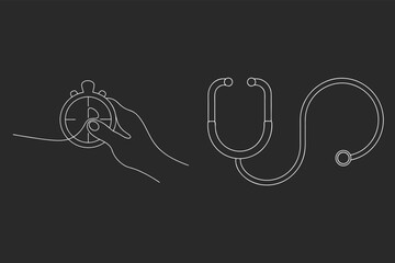 Medical Time Concept With Stethoscope Outline Vector Illustration