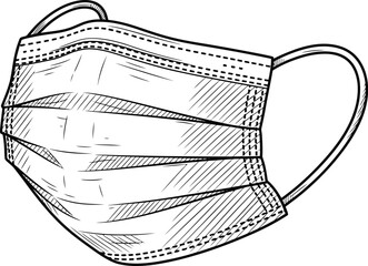 Medical Face Mask Line Art Vector Illustration
