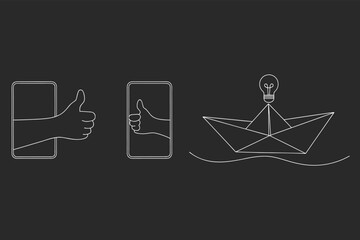 Innovation Concepts With Thumbs Up And Paper Boat Vector Set