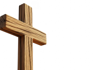 Wooden cross on a transparent background for religious and symbolic use