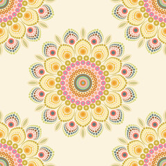 Seamless dotted mandala pattern in retro boho style vector